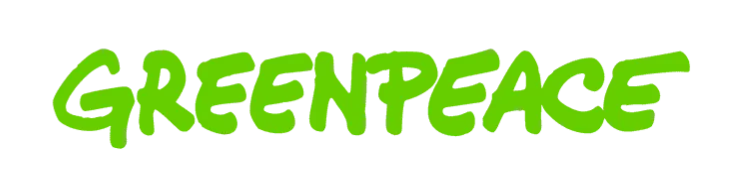 Greenpeace's nonprofit logo is simplistic with the organization's name in a fun font and a bright green color.