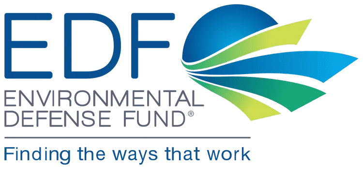 This nonprofit logo from the Environmental Defense Fund relies on typography and features an array of green and blue colors.